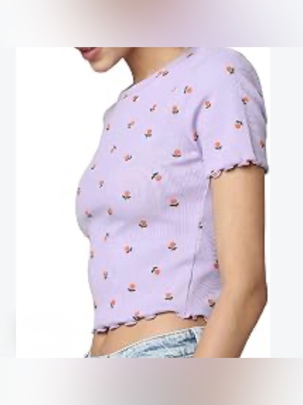 Arizona Jean Company Lavender Ribbed Crop Top with Pink Floral Print XL